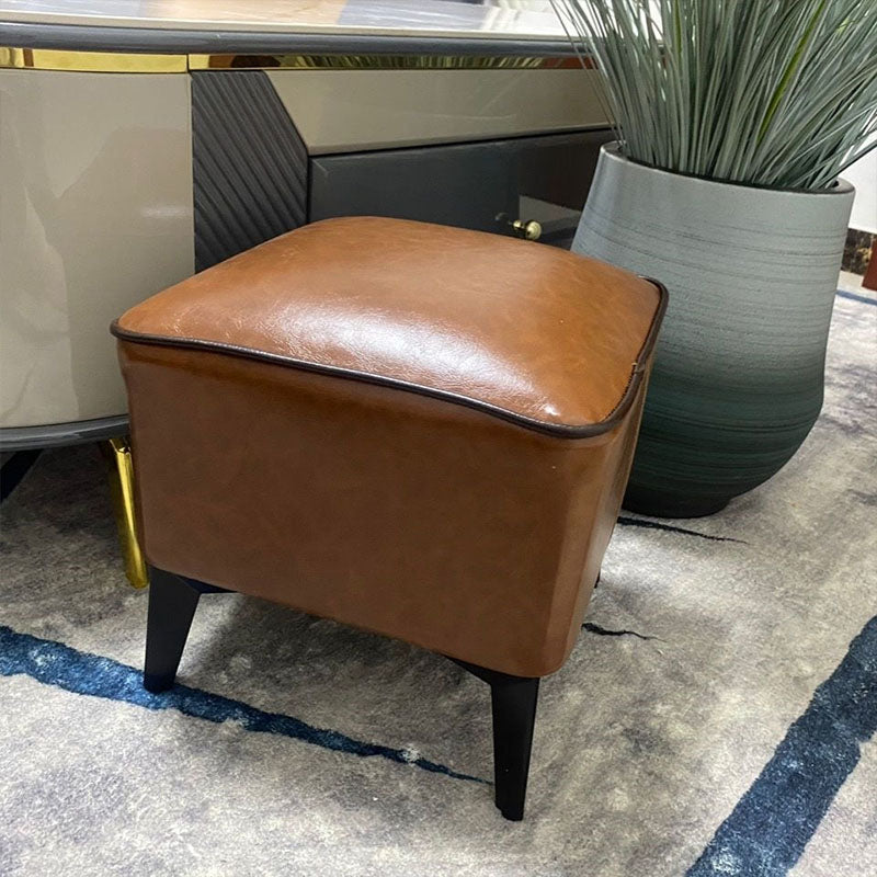 Mid Century Modern Pouf Ottoman Faux Leather Rectangle Ottoman with Chair Legs Tan 1 Piece Clearhalo 'furn' 'furn_ottomans_poufs' 'Furniture' 'Living Room Furniture' 'Ottomans & Poufs' 'ottomans_poufs' 7809567