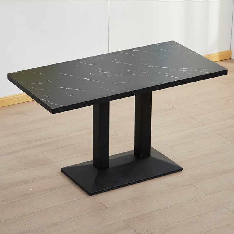 Modern Manufactured Wood Top Black Metal Pedestal Dining Table Black 47.2"L x 23.6"W x 29.5"H Without Chairs Clearhalo 'Dining Tables & Seating' 'Dining Tables' 'dining_table' 'furn' 'furn_dining_table' 'Furniture' 'Kitchen & Dining Furniture' 7815244