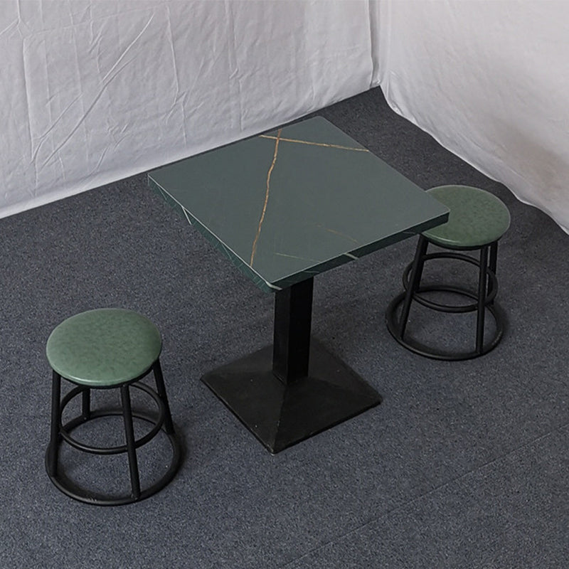 Modern Manufactured Wood Top Black Metal Pedestal Dining Table Green 23.6"L x 23.6"W x 29.5"H Without Chairs Clearhalo 'Dining Tables & Seating' 'Dining Tables' 'dining_table' 'furn' 'furn_dining_table' 'Furniture' 'Kitchen & Dining Furniture' 7815249