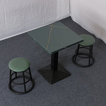 Modern Manufactured Wood Top Black Metal Pedestal Dining Table Green 23.6"L x 23.6"W x 29.5"H Without Chairs Clearhalo 'Dining Tables & Seating' 'Dining Tables' 'dining_table' 'furn' 'furn_dining_table' 'Furniture' 'Kitchen & Dining Furniture' 7815249