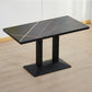 Modern Manufactured Wood Top Black Metal Pedestal Dining Table Black Gold 47.2"L x 23.6"W x 29.5"H Without Chairs Clearhalo 'Dining Tables & Seating' 'Dining Tables' 'dining_table' 'furn' 'furn_dining_table' 'Furniture' 'Kitchen & Dining Furniture' 7815253