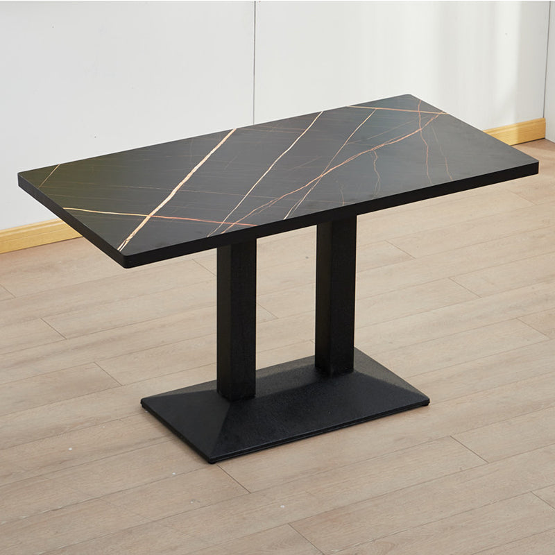 Modern Manufactured Wood Top Black Metal Pedestal Dining Table Black Gold 47.2"L x 23.6"W x 29.5"H Without Chairs Clearhalo 'Dining Tables & Seating' 'Dining Tables' 'dining_table' 'furn' 'furn_dining_table' 'Furniture' 'Kitchen & Dining Furniture' 7815253