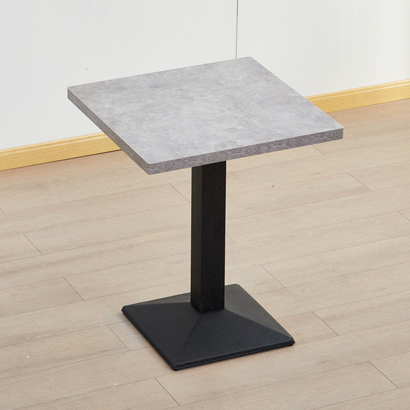 Modern Manufactured Wood Top Black Metal Pedestal Dining Table Gray 23.6"L x 23.6"W x 29.5"H Without Chairs Clearhalo 'Dining Tables & Seating' 'Dining Tables' 'dining_table' 'furn' 'furn_dining_table' 'Furniture' 'Kitchen & Dining Furniture' 7815257