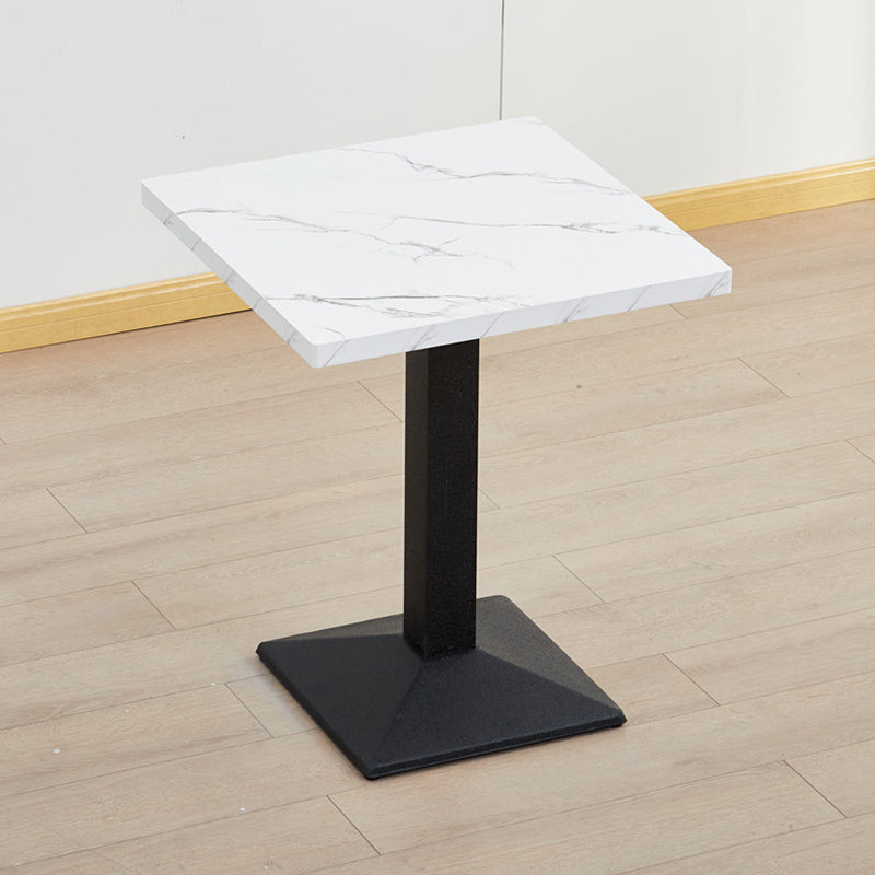 Modern Manufactured Wood Top Black Metal Pedestal Dining Table White 23.6"L x 23.6"W x 29.5"H Without Chairs Clearhalo 'Dining Tables & Seating' 'Dining Tables' 'dining_table' 'furn' 'furn_dining_table' 'Furniture' 'Kitchen & Dining Furniture' 7815259
