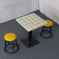 Modern Manufactured Wood Top Black Metal Pedestal Dining Table Black White 23.6"L x 23.6"W x 29.5"H Without Chairs Clearhalo 'Dining Tables & Seating' 'Dining Tables' 'dining_table' 'furn' 'furn_dining_table' 'Furniture' 'Kitchen & Dining Furniture' 7815262