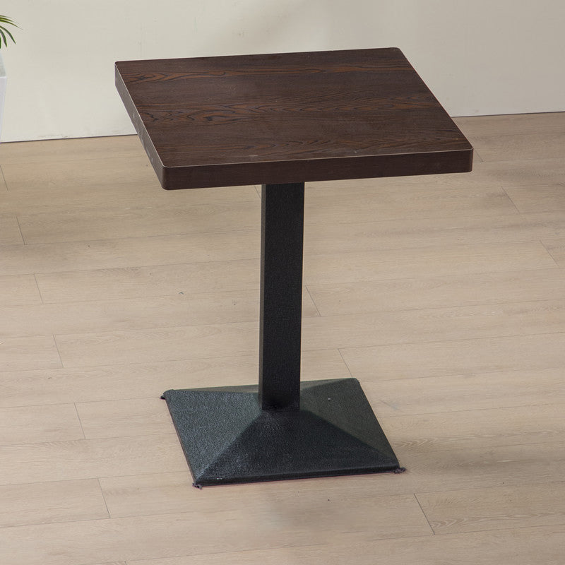 Modern Manufactured Wood Top Black Metal Pedestal Dining Table Brown 23.6"L x 23.6"W x 29.5"H Without Chairs Clearhalo 'Dining Tables & Seating' 'Dining Tables' 'dining_table' 'furn' 'furn_dining_table' 'Furniture' 'Kitchen & Dining Furniture' 7815264
