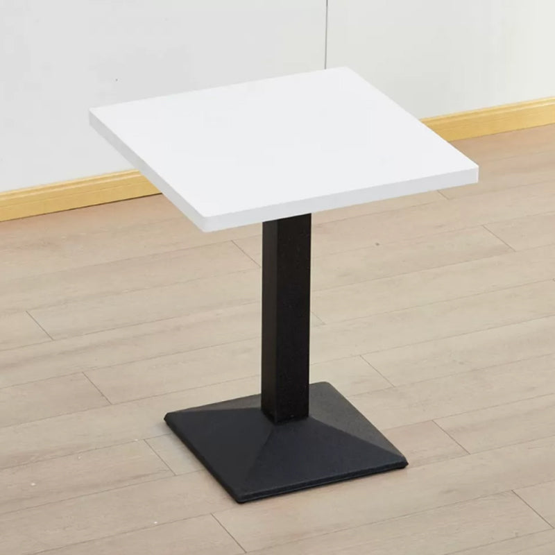 Modern Manufactured Wood Top Black Metal Pedestal Dining Table Matte White 23.6"L x 23.6"W x 29.5"H Without Chairs Clearhalo 'Dining Tables & Seating' 'Dining Tables' 'dining_table' 'furn' 'furn_dining_table' 'Furniture' 'Kitchen & Dining Furniture' 7815266