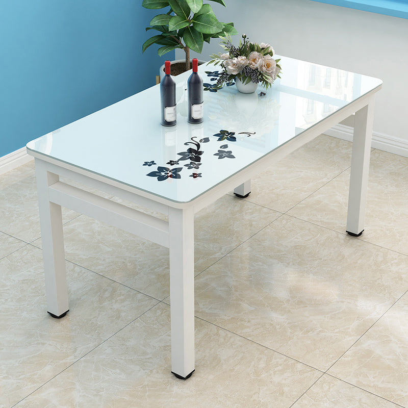 Contemporary White Rectangle Glass Top Dining Table with 4 Foot