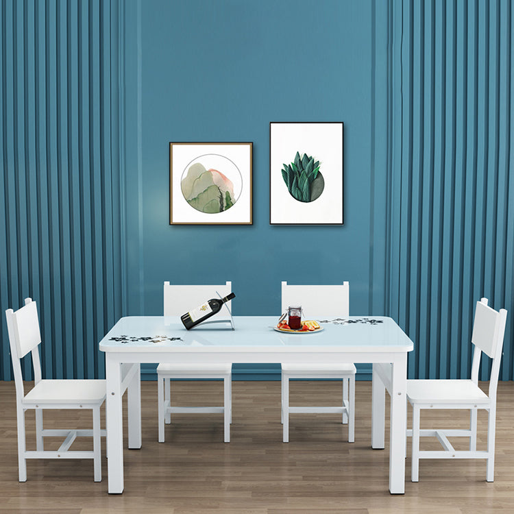 Contemporary White Rectangle Glass Top Dining Table with 4 Foot