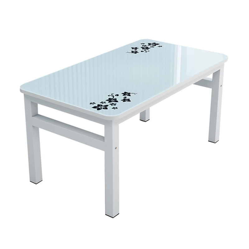 Contemporary White Rectangle Glass Top Dining Table with 4 Foot