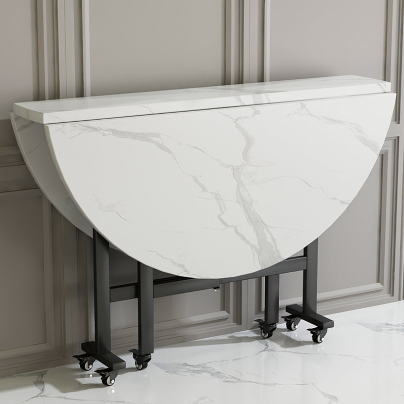 Modern White Round Wooden Easy Folding Dining Table with Leaf Clearhalo 'Dining Tables & Seating' 'Dining Tables' 'dining_table' 'furn' 'furn_dining_table' 'Furniture' 'Kitchen & Dining Furniture' 7815280