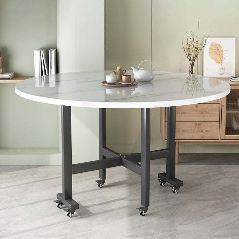 Modern White Round Wooden Easy Folding Dining Table with Leaf Without Chairs Clearhalo 'Dining Tables & Seating' 'Dining Tables' 'dining_table' 'furn' 'furn_dining_table' 'Furniture' 'Kitchen & Dining Furniture' 7815281