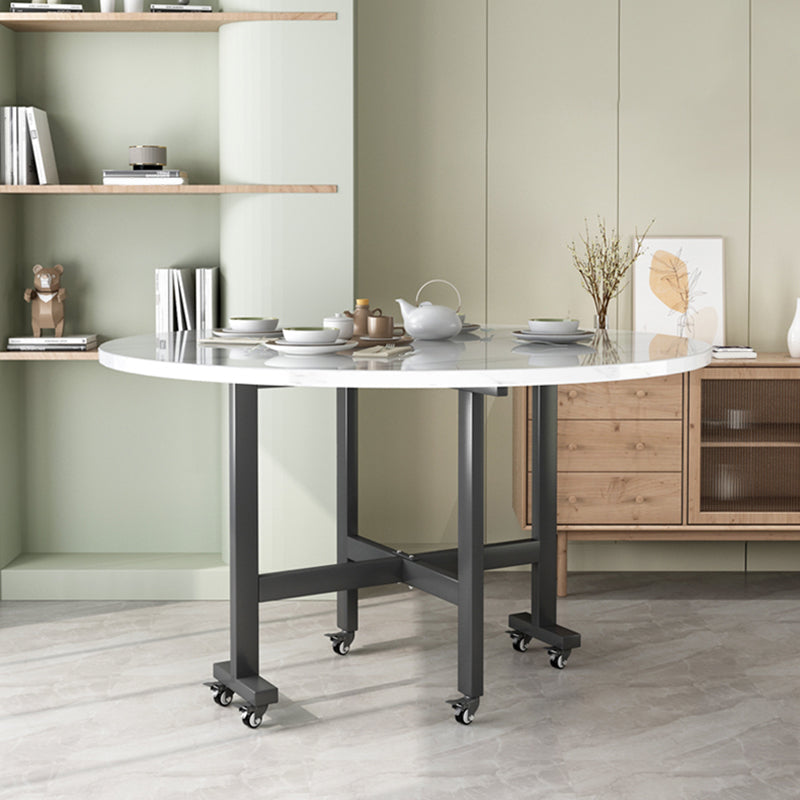Modern White Round Wooden Easy Folding Dining Table with Leaf Clearhalo 'Dining Tables & Seating' 'Dining Tables' 'dining_table' 'furn' 'furn_dining_table' 'Furniture' 'Kitchen & Dining Furniture' 7815282