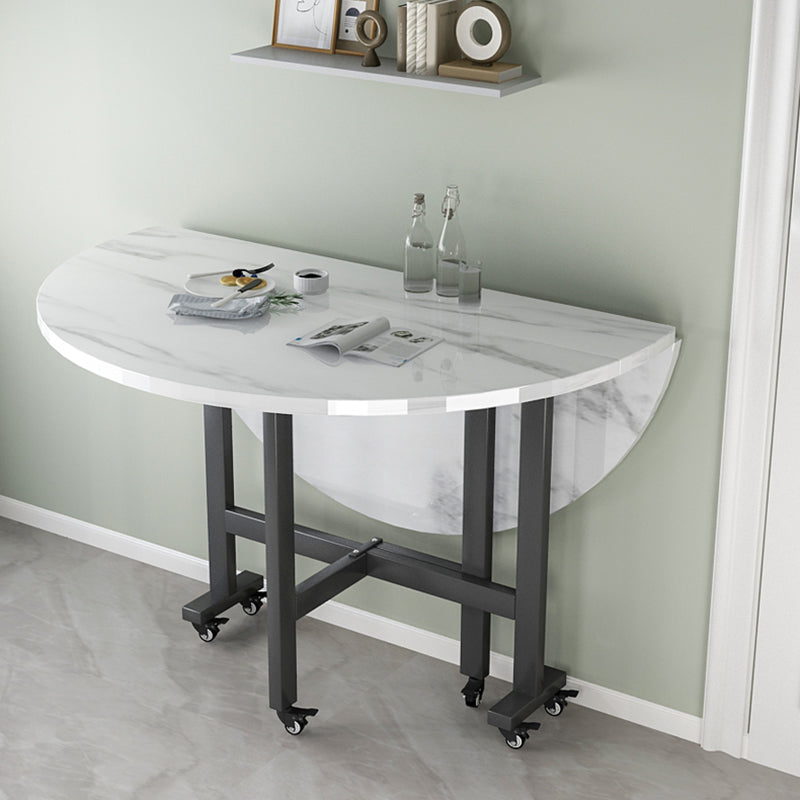 Modern White Round Wooden Easy Folding Dining Table with Leaf Clearhalo 'Dining Tables & Seating' 'Dining Tables' 'dining_table' 'furn' 'furn_dining_table' 'Furniture' 'Kitchen & Dining Furniture' 7815283