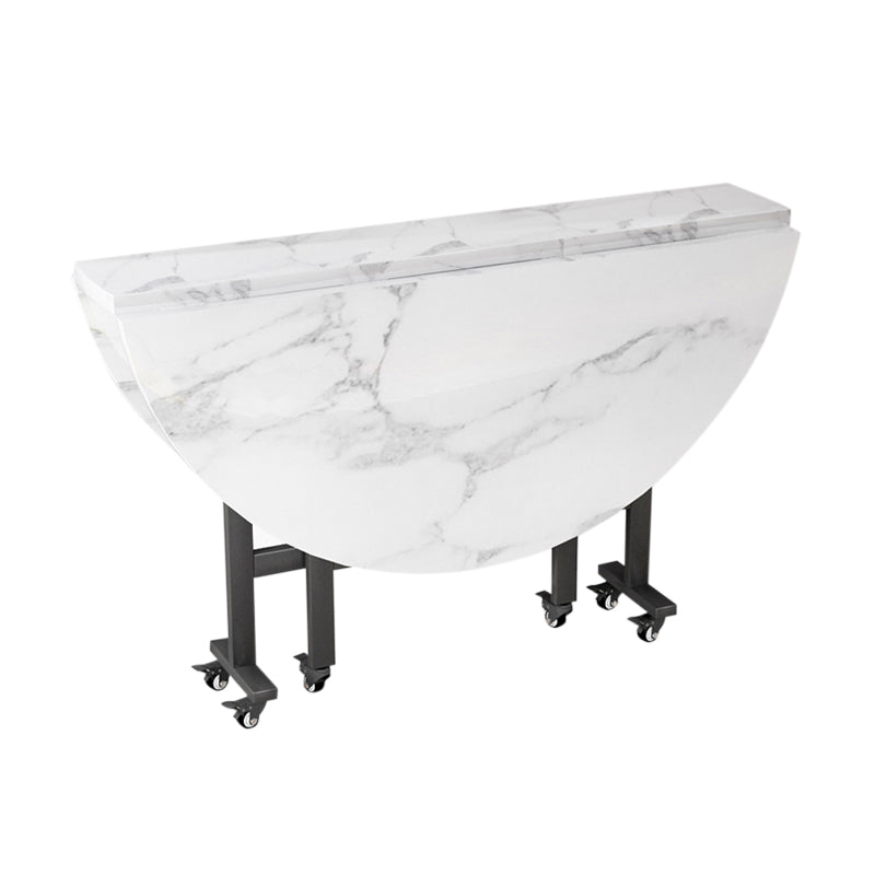 Modern White Round Wooden Easy Folding Dining Table with Leaf Clearhalo 'Dining Tables & Seating' 'Dining Tables' 'dining_table' 'furn' 'furn_dining_table' 'Furniture' 'Kitchen & Dining Furniture' 7815285