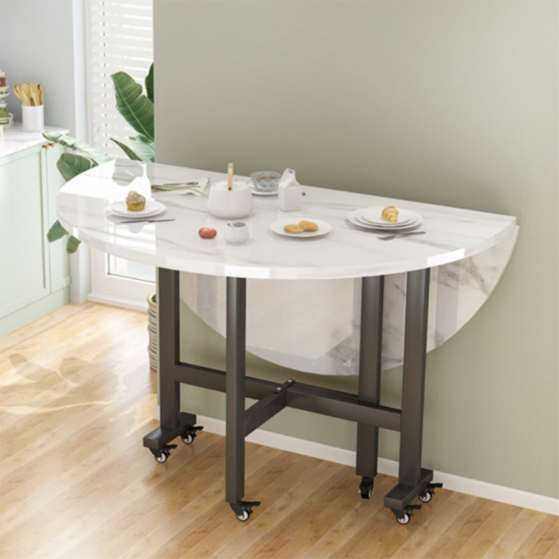 Modern White Round Wooden Easy Folding Dining Table with Leaf Clearhalo 'Dining Tables & Seating' 'Dining Tables' 'dining_table' 'furn' 'furn_dining_table' 'Furniture' 'Kitchen & Dining Furniture' 7815290