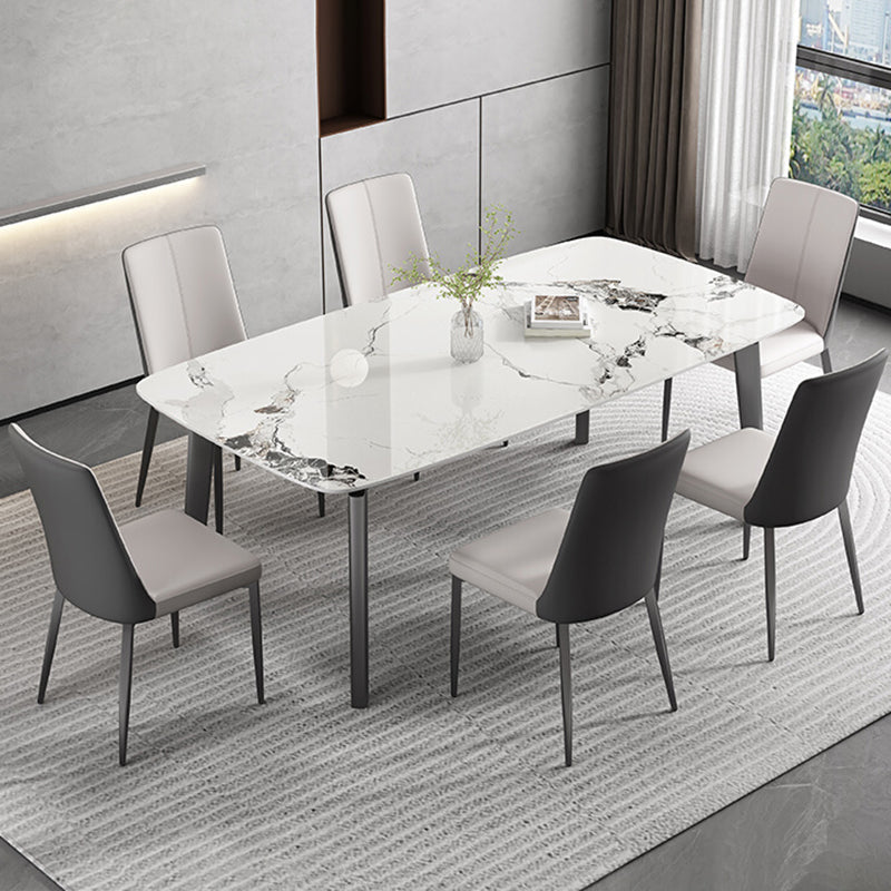 White Modern Rectangular Stone Dining Table with Stainless Steel Base 63"L x 35.4"W x 29.5"H Without Chairs Clearhalo 'Dining Tables & Seating' 'Dining Tables' 'dining_table' 'furn' 'furn_dining_table' 'Furniture' 'Kitchen & Dining Furniture' 7815311