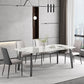 White Modern Rectangular Stone Dining Table with Stainless Steel Base Clearhalo 'Dining Tables & Seating' 'Dining Tables' 'dining_table' 'furn' 'furn_dining_table' 'Furniture' 'Kitchen & Dining Furniture' 7815312