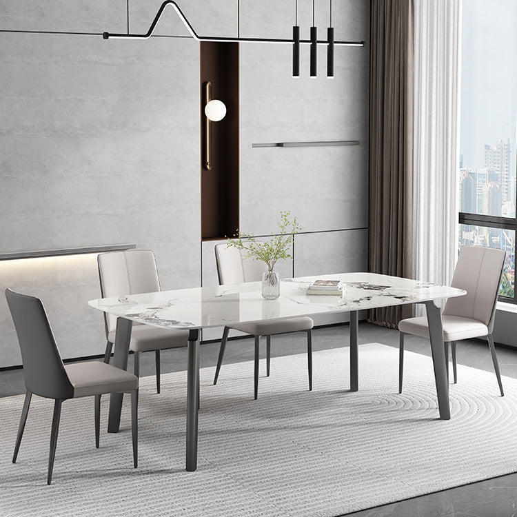 White Modern Rectangular Stone Dining Table with Stainless Steel Base Clearhalo 'Dining Tables & Seating' 'Dining Tables' 'dining_table' 'furn' 'furn_dining_table' 'Furniture' 'Kitchen & Dining Furniture' 7815312