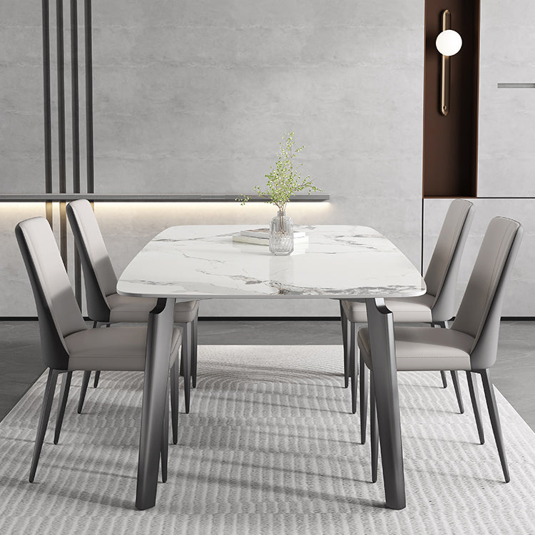 White Modern Rectangular Stone Dining Table with Stainless Steel Base Without Chairs Clearhalo 'Dining Tables & Seating' 'Dining Tables' 'dining_table' 'furn' 'furn_dining_table' 'Furniture' 'Kitchen & Dining Furniture' 7815314