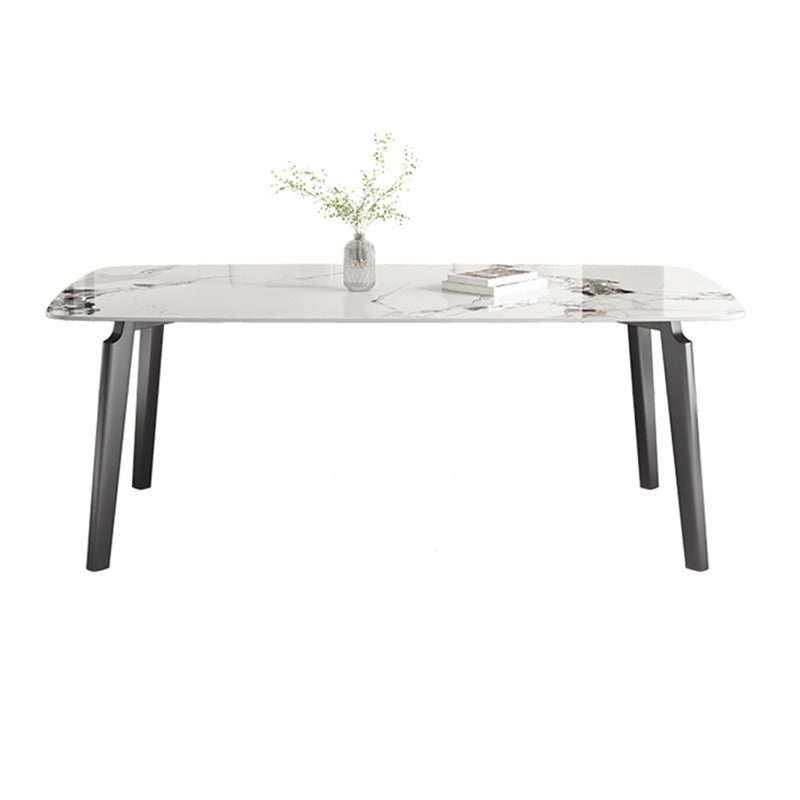 White Modern Rectangular Stone Dining Table with Stainless Steel Base 70.9"L x 35.4"W x 29.5"H Without Chairs Clearhalo 'Dining Tables & Seating' 'Dining Tables' 'dining_table' 'furn' 'furn_dining_table' 'Furniture' 'Kitchen & Dining Furniture' 7815315