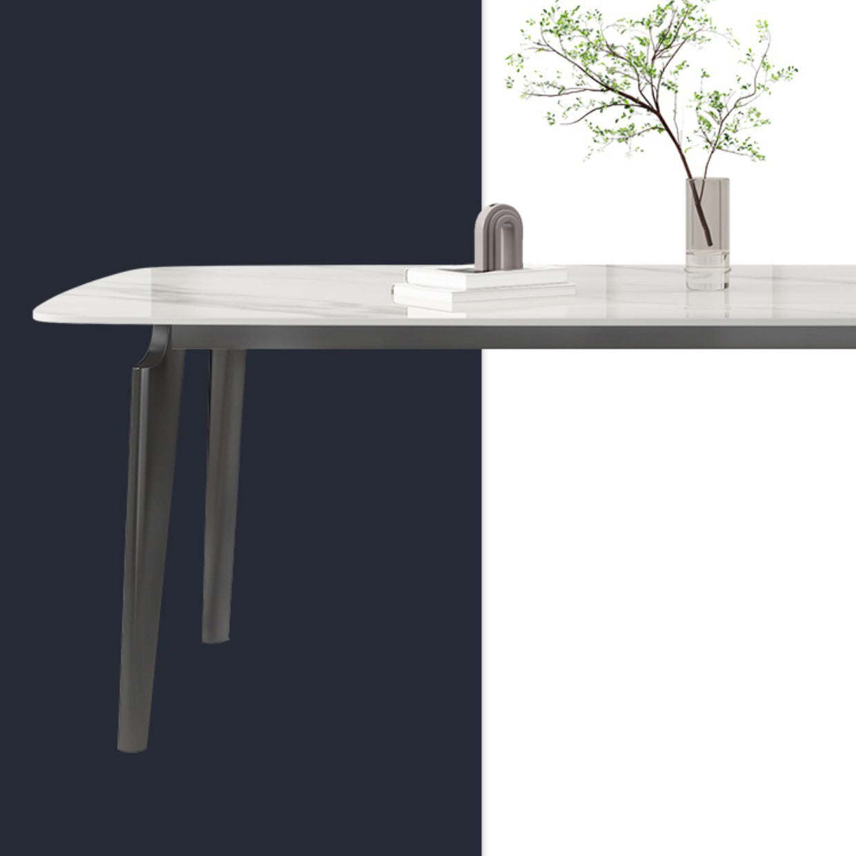 White Modern Rectangular Stone Dining Table with Stainless Steel Base Clearhalo 'Dining Tables & Seating' 'Dining Tables' 'dining_table' 'furn' 'furn_dining_table' 'Furniture' 'Kitchen & Dining Furniture' 7815316