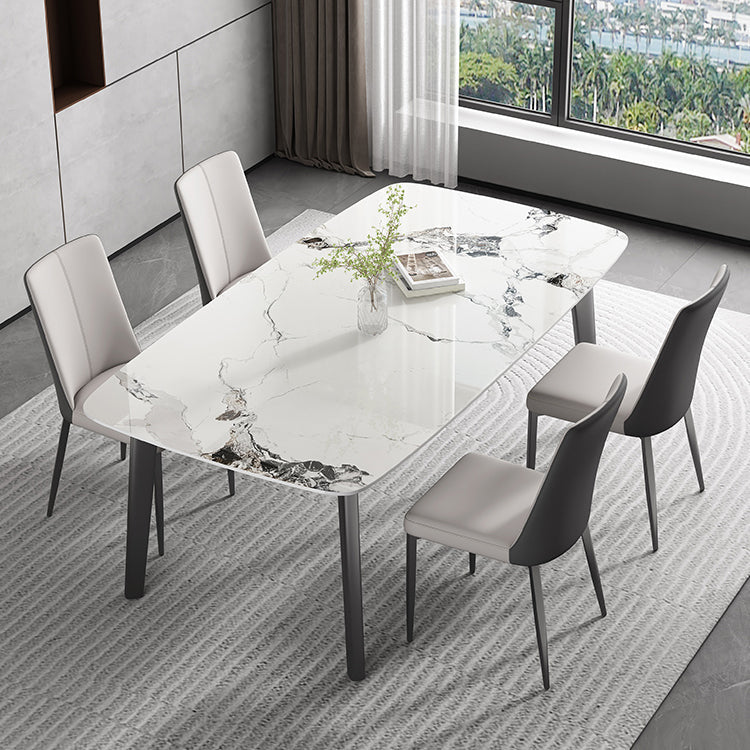 White Modern Rectangular Stone Dining Table with Stainless Steel Base Clearhalo 'Dining Tables & Seating' 'Dining Tables' 'dining_table' 'furn' 'furn_dining_table' 'Furniture' 'Kitchen & Dining Furniture' 7815320