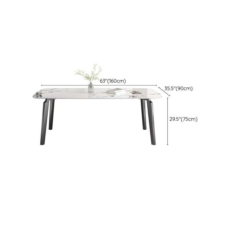 White Modern Rectangular Stone Dining Table with Stainless Steel Base Clearhalo 'Dining Tables & Seating' 'Dining Tables' 'dining_table' 'furn' 'furn_dining_table' 'Furniture' 'Kitchen & Dining Furniture' 7815323