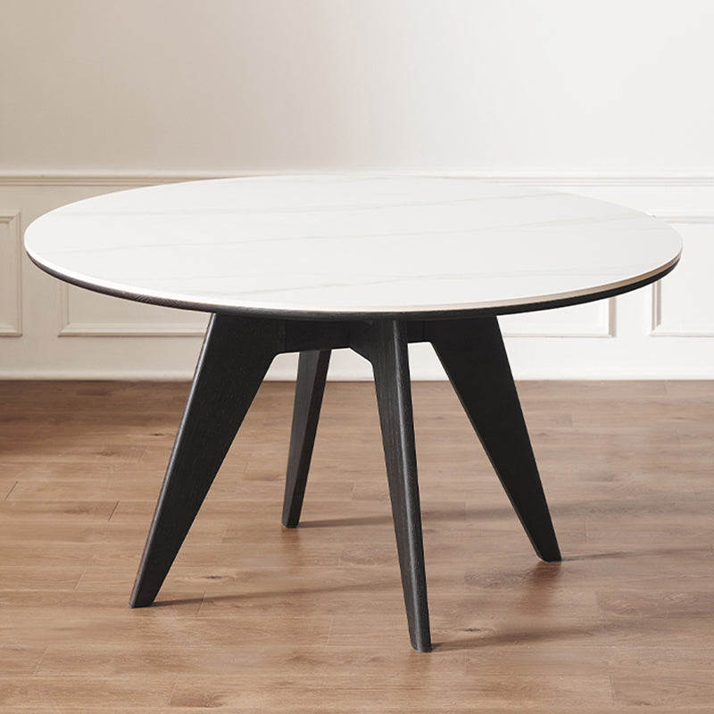 48 Inch Modern White Stone Top Dining Table with 4 Black Oak Legs