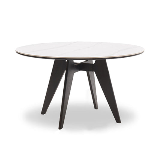 48 Inch Modern White Stone Top Dining Table with 4 Black Oak Legs