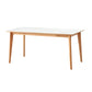 Modern Rectangular White Stone Top Dining Table with 4 Natural Oak Legs 63"L x 33.5"W x 29.5"H Without Chairs Clearhalo 'Dining Tables & Seating' 'Dining Tables' 'dining_table' 'furn' 'furn_dining_table' 'Furniture' 'Kitchen & Dining Furniture' 7815389
