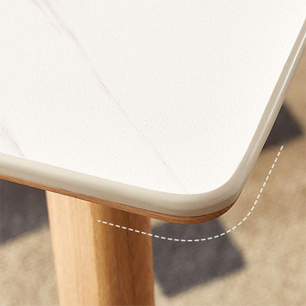 Modern Rectangular White Stone Top Dining Table with 4 Natural Oak Legs Clearhalo 'Dining Tables & Seating' 'Dining Tables' 'dining_table' 'furn' 'furn_dining_table' 'Furniture' 'Kitchen & Dining Furniture' 7815390