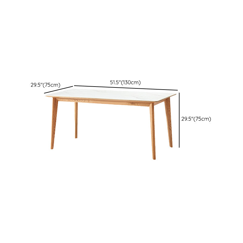 Modern Rectangular White Stone Top Dining Table with 4 Natural Oak Legs Clearhalo 'Dining Tables & Seating' 'Dining Tables' 'dining_table' 'furn' 'furn_dining_table' 'Furniture' 'Kitchen & Dining Furniture' 7815395