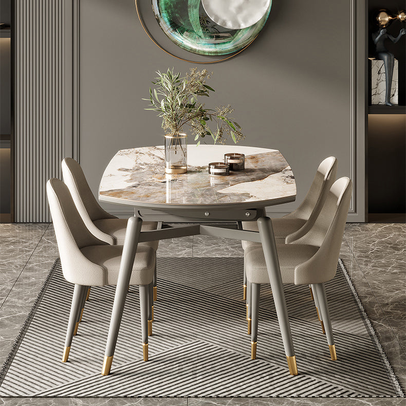 Luxury White Stone Top Dining Room Table with 4 Grey Oak Legs Without Chairs Clearhalo 'Dining Tables & Seating' 'Dining Tables' 'dining_table' 'furn' 'furn_dining_table' 'Furniture' 'Kitchen & Dining Furniture' 7815399