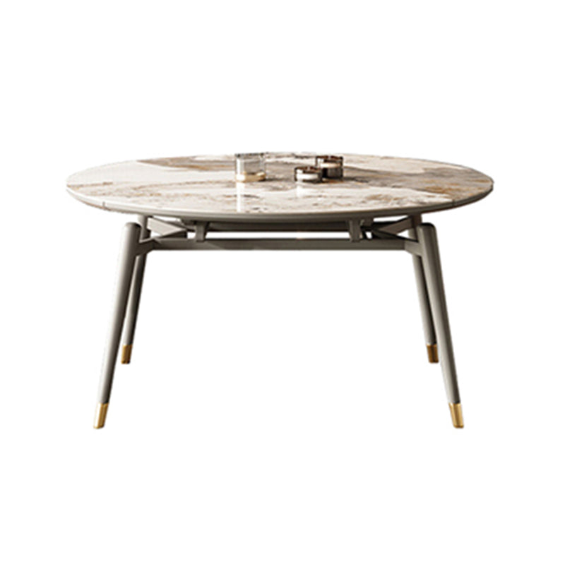 Luxury White Stone Top Dining Room Table with 4 Grey Oak Legs Clearhalo 'Dining Tables & Seating' 'Dining Tables' 'dining_table' 'furn' 'furn_dining_table' 'Furniture' 'Kitchen & Dining Furniture' 7815403