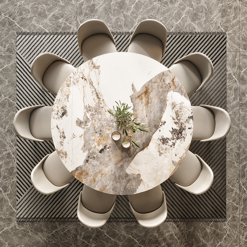 Luxury White Stone Top Dining Room Table with 4 Grey Oak Legs Clearhalo 'Dining Tables & Seating' 'Dining Tables' 'dining_table' 'furn' 'furn_dining_table' 'Furniture' 'Kitchen & Dining Furniture' 7815408