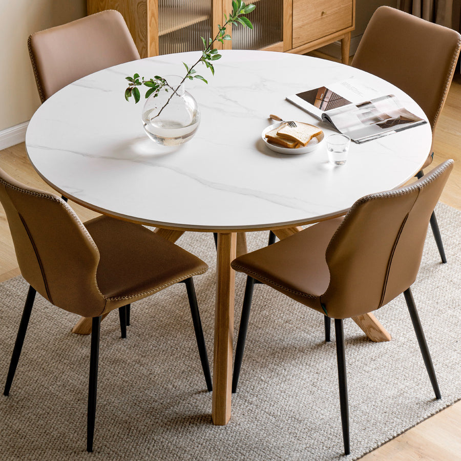 Modern White Stone Top Wood Base Space Saving Dining Table for 6 People Clearhalo 'Dining Tables & Seating' 'Dining Tables' 'dining_table' 'furn' 'furn_dining_table' 'Furniture' 'Kitchen & Dining Furniture' 7815413
