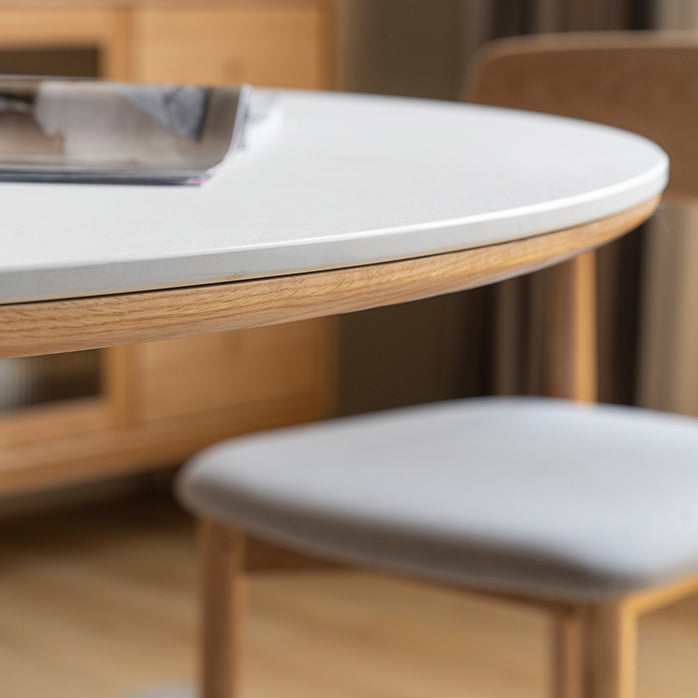 Modern White Stone Top Wood Base Space Saving Dining Table for 6 People Clearhalo 'Dining Tables & Seating' 'Dining Tables' 'dining_table' 'furn' 'furn_dining_table' 'Furniture' 'Kitchen & Dining Furniture' 7815417