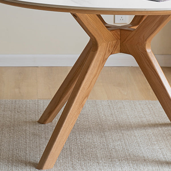 Modern White Stone Top Wood Base Space Saving Dining Table for 6 People Clearhalo 'Dining Tables & Seating' 'Dining Tables' 'dining_table' 'furn' 'furn_dining_table' 'Furniture' 'Kitchen & Dining Furniture' 7815418