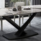 Tavolo da pranzo moderno rettangolare con piano bianco e base a X in metallo nero