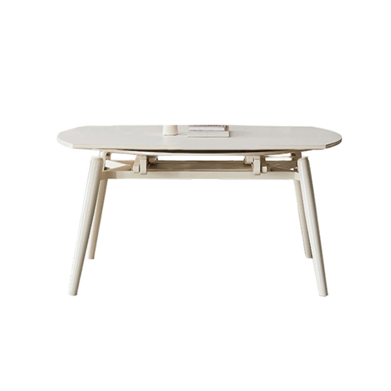 Contemporary White Easy Folding Stone Dining Table with 4 Wooden Legs
