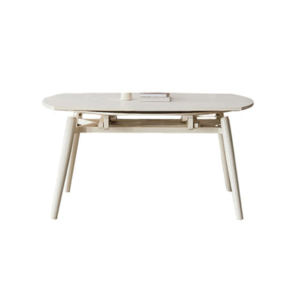 Contemporary White Easy Folding Stone Dining Table with 4 Wooden Legs