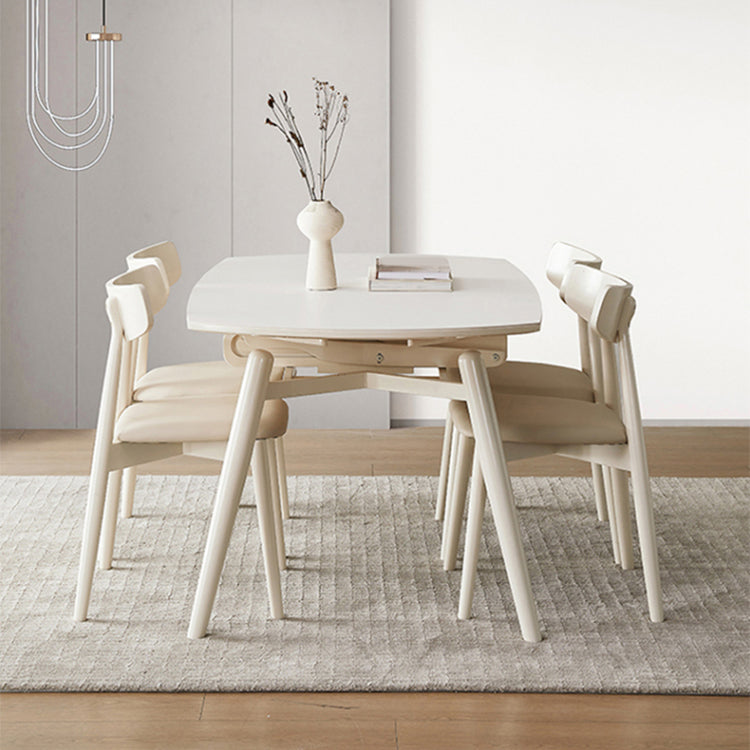 Contemporary White Easy Folding Stone Dining Table with 4 Wooden Legs