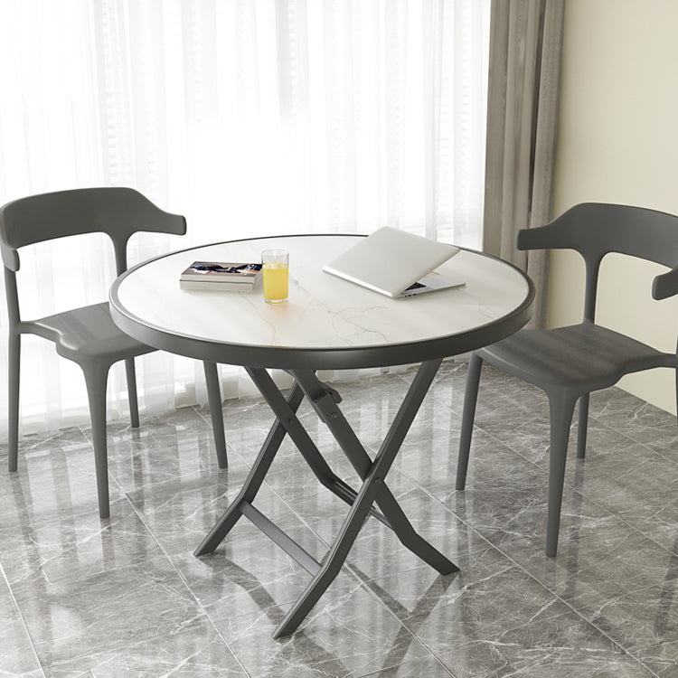 Modern White Foldable Dining Table Wood Tabletop with Metal Legs