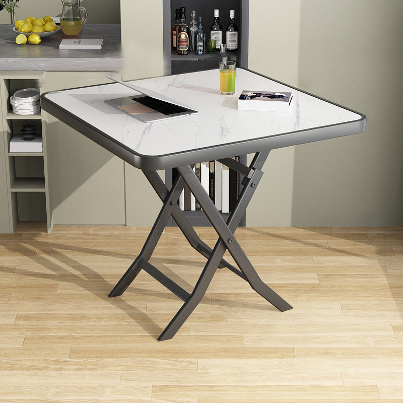 Modern White Foldable Dining Table Wood Tabletop with Metal Legs