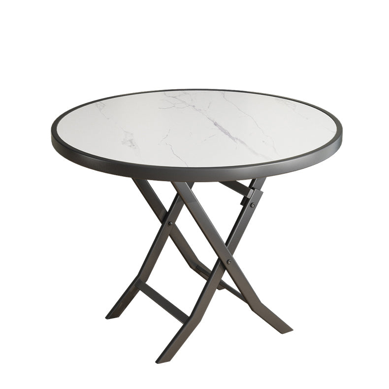 Modern White Foldable Dining Table Wood Tabletop with Metal Legs