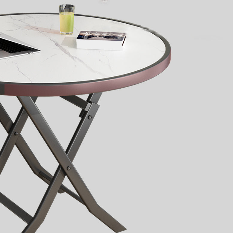 Modern White Foldable Dining Table Wood Tabletop with Metal Legs