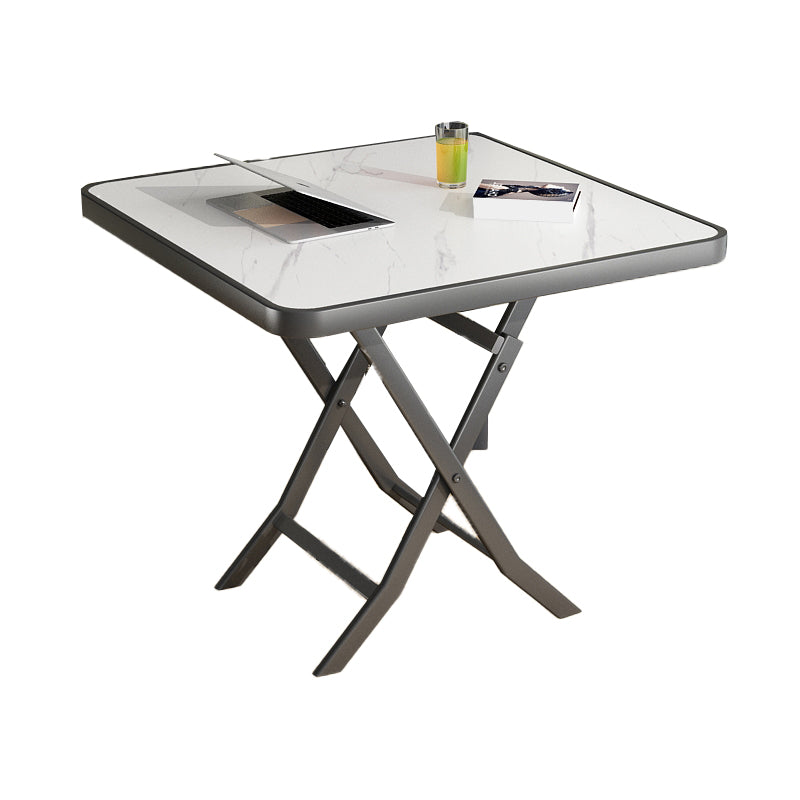 Modern White Foldable Dining Table Wood Tabletop with Metal Legs