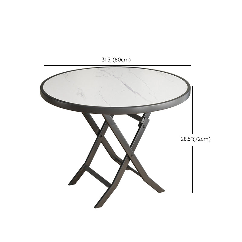 Modern White Foldable Dining Table Wood Tabletop with Metal Legs