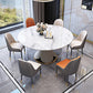 Round Modern Stone Dining Table Extendable for Small Spaces in White